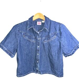 Levi’s Blue Denim Western Snap Button Cropped Shirt Women’s XL Vintage Inspired
